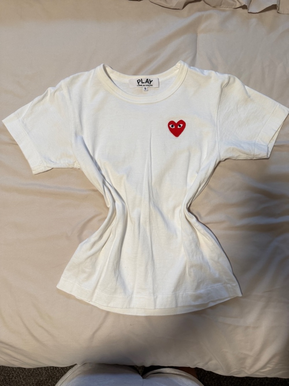 Comme des Garçons White Tee with Red Heart Patch